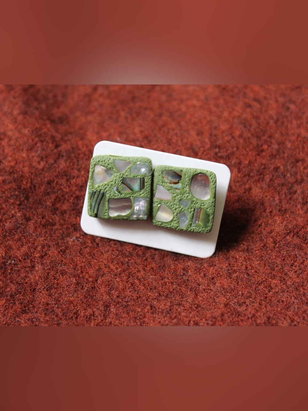 Green Mosaic Square Stud Earrings - Women Jewelry